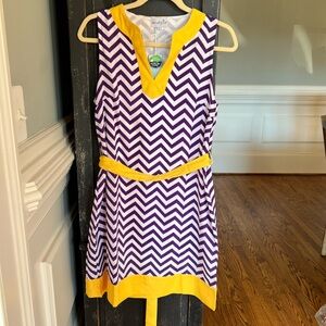 Mud Pie purple and gold game day dress. Size small NWT